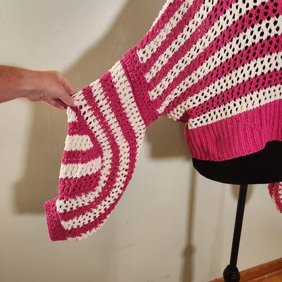 POL Pink and White Chenille Crocheted Sweater, Size Large - Picture 6 of 11